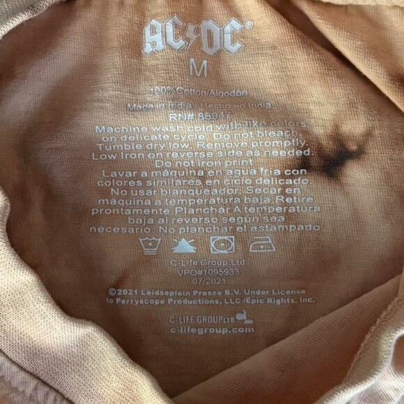 ACDC Lightning Bolt Music Logo on Brown Tie Dye Sleeveless T-Shirt Crop Tank Top - Picture 3 of 6